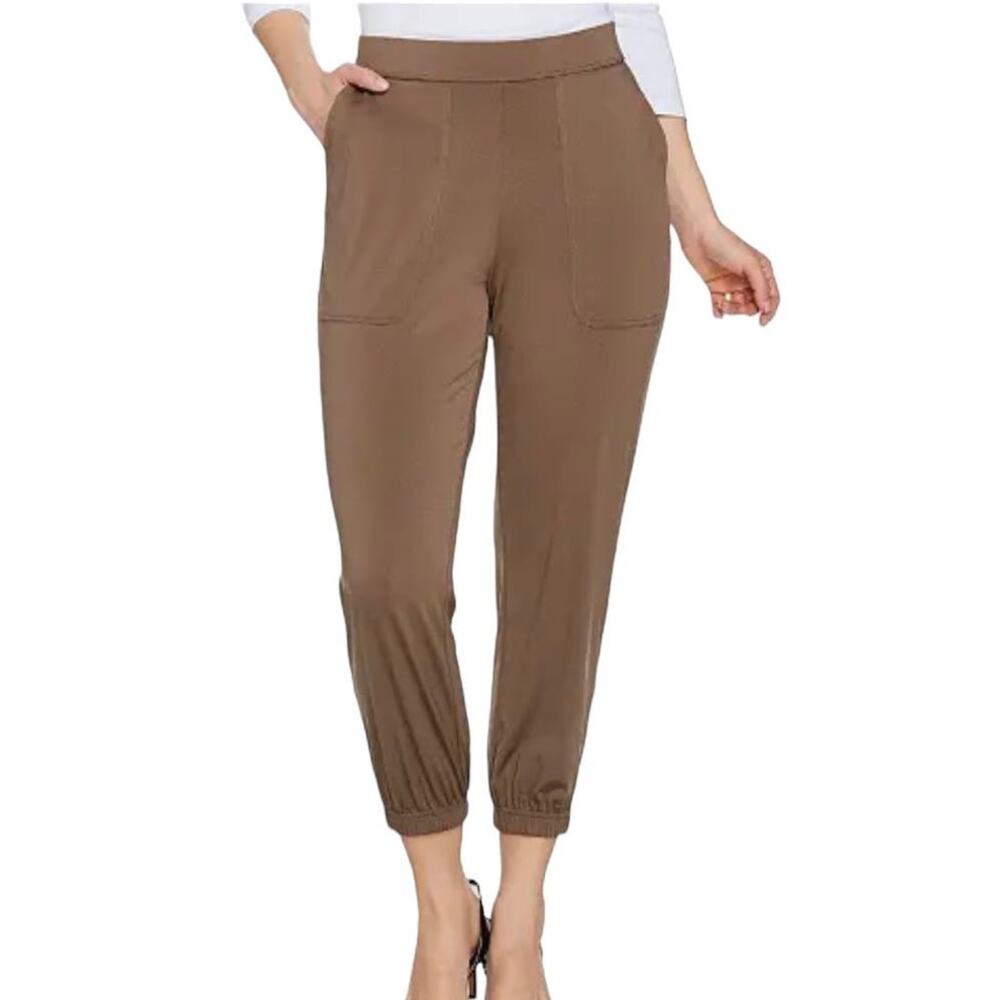 NWOT ~ LISA RINNA Dressy Brown Banded Bottom Knit Crop Jogger Pants ~ MEDIUM
